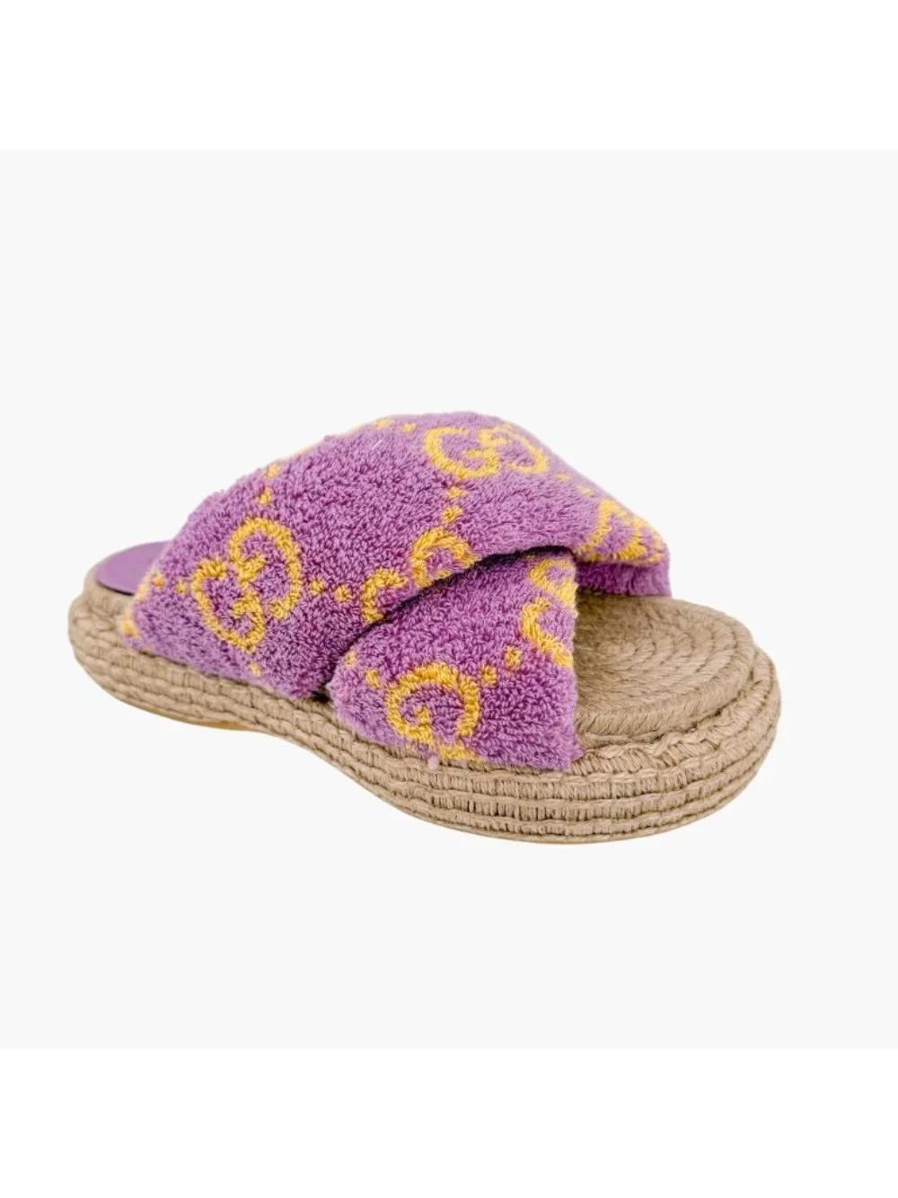 Gucci GG Terry Cloth Platform Espadrille Slide Sandals Purple Size 38.5 US 8.5